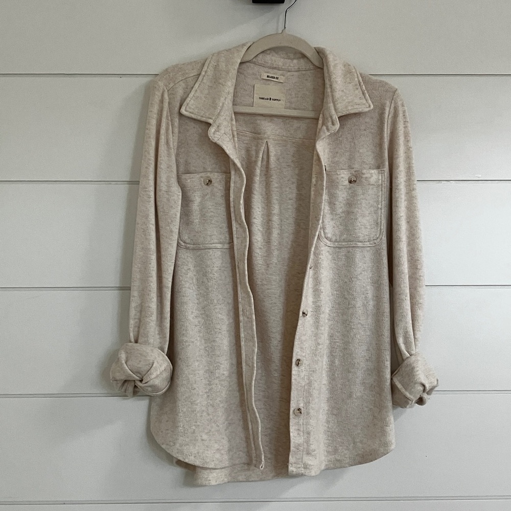 Relaxed Soft Button-Up in Heathered Cream